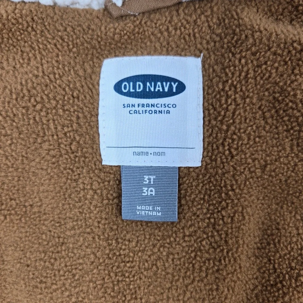 Old Navy Puffer Vest Toddler 3T Brown Hooded Fleece Lined Sleeveless Jacket Coat